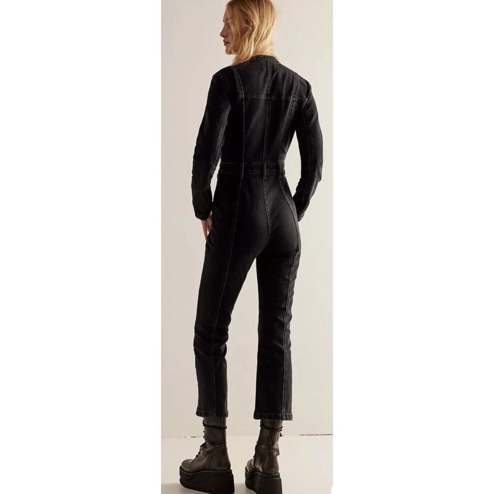 Free People We The Free JADED One-Piece Denim Moto Jumpsuit in Black S NWOT $168 - Picture 2 of 7
